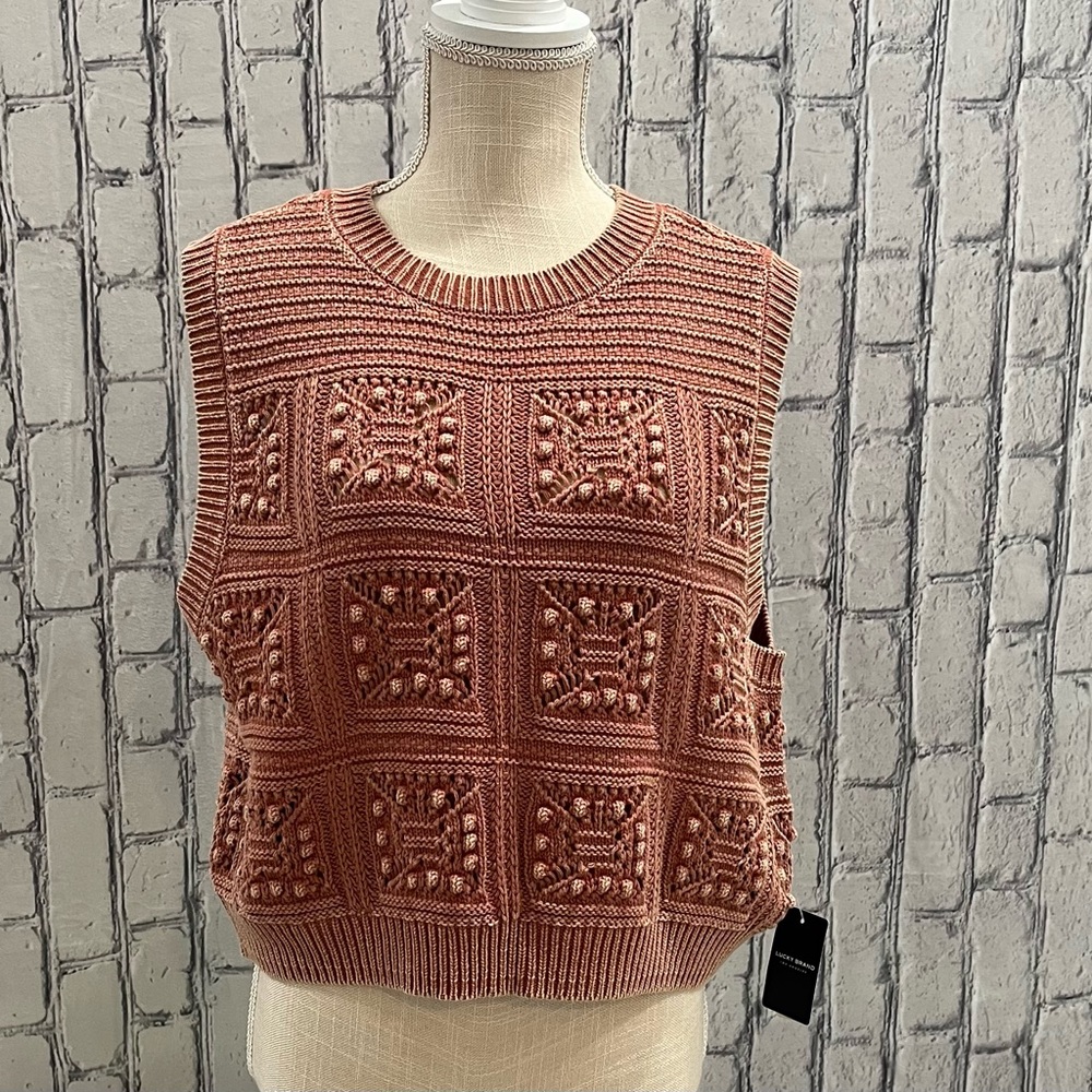 Lucky Brand Size:XL Women Knitted Vest  100% Cotton Brown Super Cute